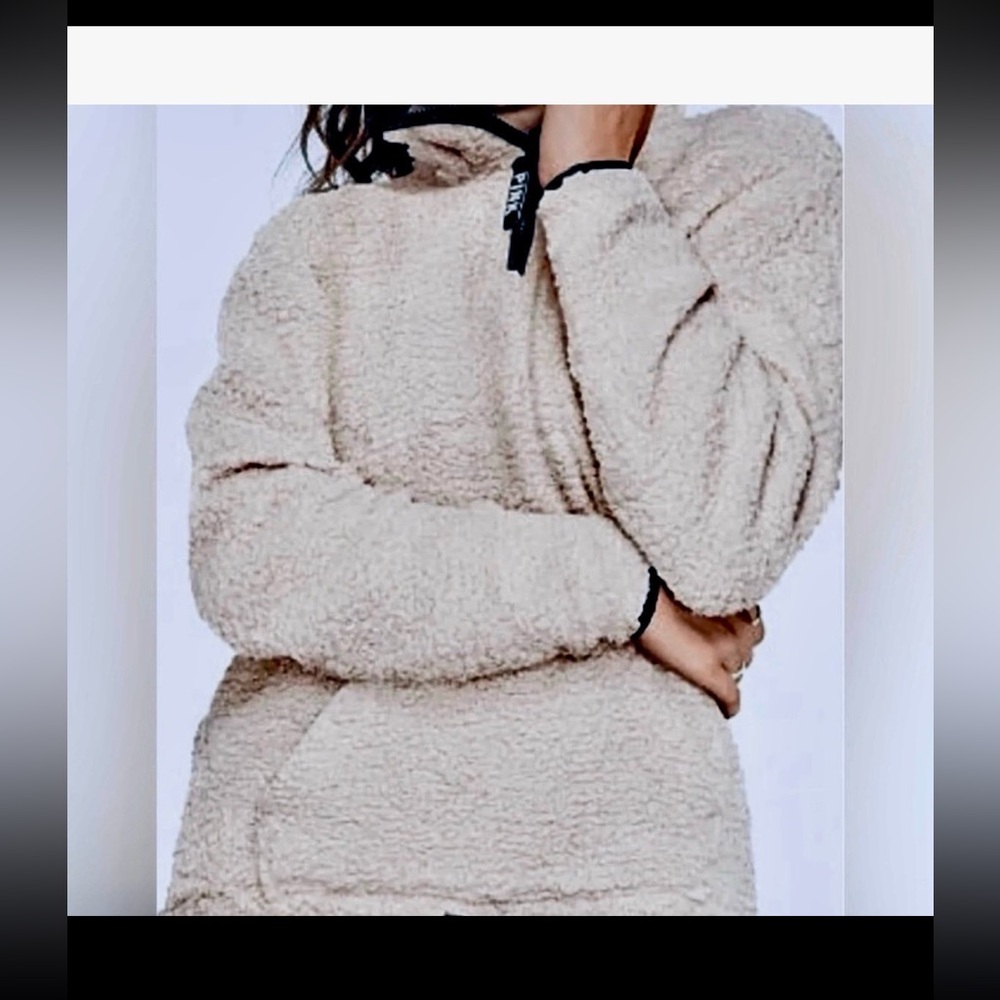 Pink by Victoria’s Secret sherpa Hoodie pullover half zip XS